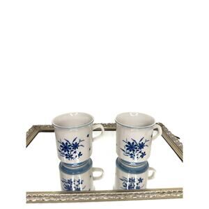 Set of 2 Vintage Jardin 710 Whisper Blue Floral Coffee Tea Cup/Mug 60's 70's